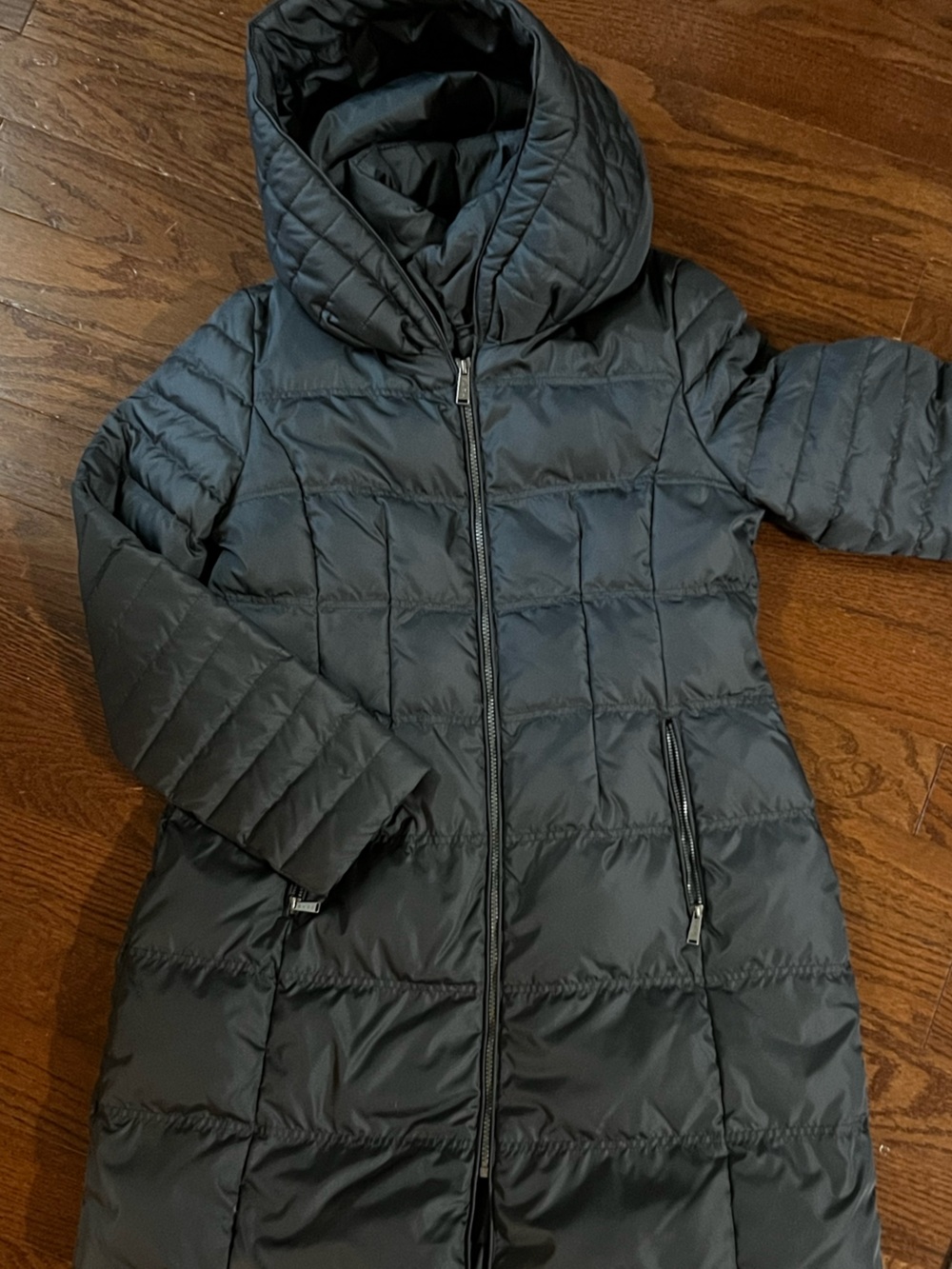 DKNY grey gorgeous fitted Puffer Hooded Coat NEW sz L